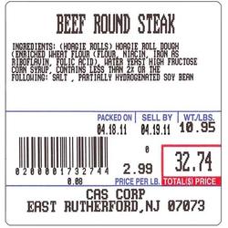 CAS LST-8020 Label, UPC w/Ingredients - 500 per roll 58 x 60 mm